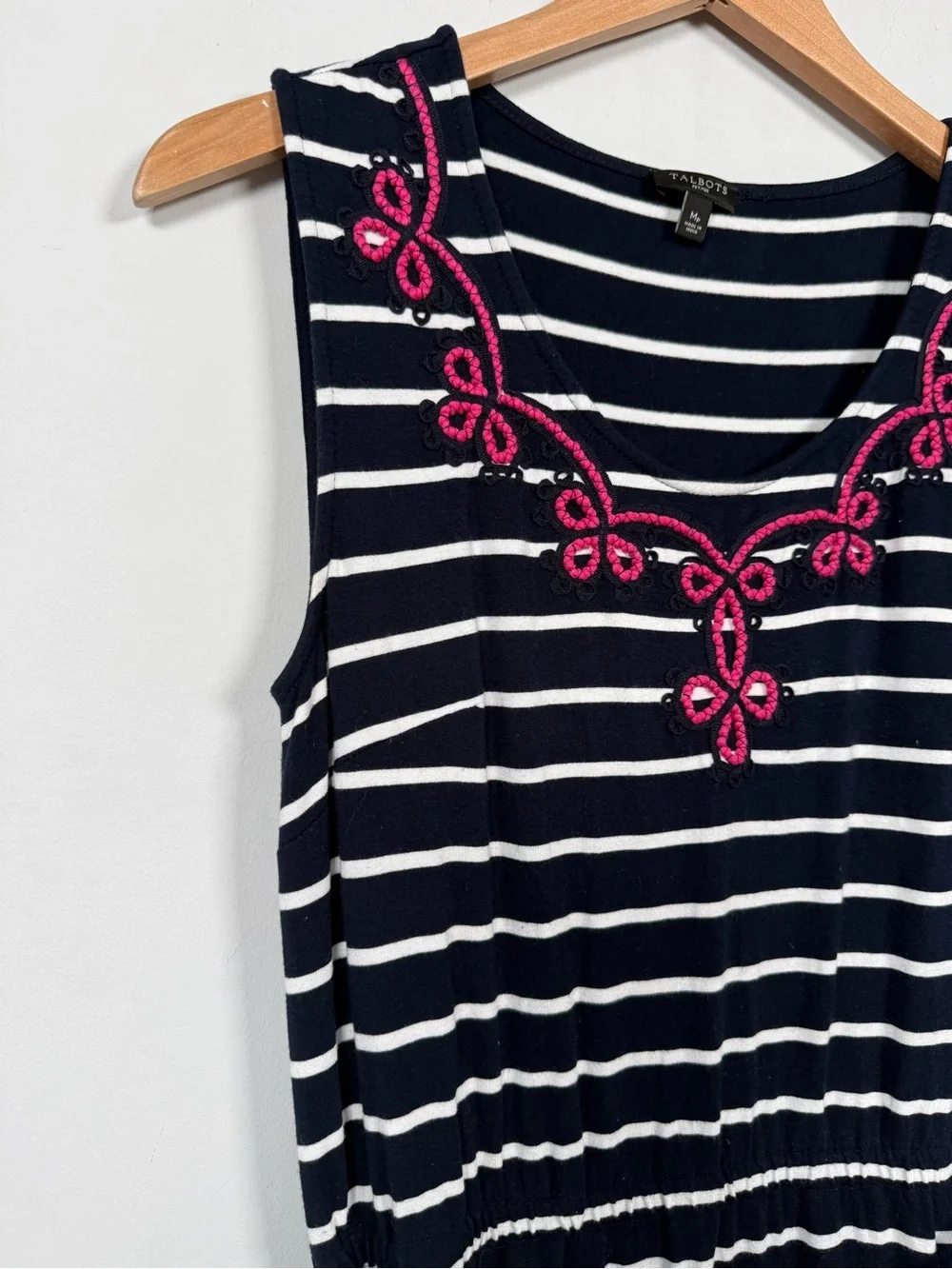 EMBROIDERED TASSEL-BELT STRIPE JERSEY MAXI DRESS, SIZE MP, GREAT CONDITION